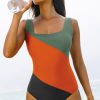 Women's Duffel Green Color Block Padded Square Neck One Piece Swimsuit - Image 7