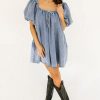 Women's Myosotis Bubble Sleeve Square Neck Denim Babydoll Dress - Playful & Chic - Image 7