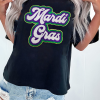 Women's Black Mardi Gras Chenille Patched Graphic Tee - Festive and Comfortable - Image 3