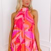 Women's Rose Abstract Printed High Neck Knotted Nape Sleeveless Maxi Dress - Image 11