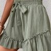 Women's Laurel Green Textured Tie Waist Ruffle Hem Shorts for Casual and Dressy Occasions - Image 3