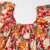 Women's Plus Size Orange Floral V Neck Flutter Sleeve Dress - Cinched Waist for Flattering Fit - Image 16