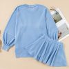 Women's Sky Blue Corded Lantern Sleeve Top & High Waist Ruffled Mini Skirt Set - Image 8