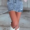 Women's Dusk Blue Rhinestone Distressed Denim High Waist Mini Skirt - Image 7