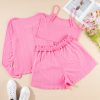 Women's Bonbon Pink Delicate Texture 3-Piece Cropped Cami, Shorts & Cardigan Lounge Set - Image 10