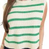 Trendy Bright Green Striped Round Neck Casual Sweater Vest for Women - Image 12