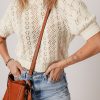 Chic Women's Beige Hollowed Pattern Knit Short Puff Sleeve Sweater - Image 3