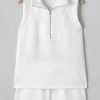 Women's White Textured Half Zip Tank Top and Drawstring Shorts Set - Image 6