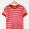 Women's Stylish Pink Stripe Knitted Round Neck T-Shirt with Boxy Fit - Image 10