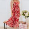 Women's Red Floral Printed Spaghetti Strap Empire Waist Maxi Dress - Bohemian Style for Summer - Image 7