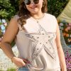 Plus Size Parchment Studded Star Lace Patchwork Hem Tank Top for Women - Image 4