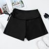 Women's Black Drawstring Ruched High Waist Loose Swim Shorts for Beach Days - Image 14