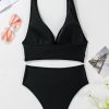 Women's Black Sheer Mesh Edged Halter V Neck Push Up Bikini - Flattering and Stylish Swimwear - Image 7