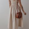 Women's Elegant Beige Scoop Neck Ribbed Bodice Pleated Sleeveless Maxi Dress - Image 2