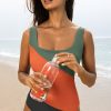 Women's Duffel Green Color Block Padded Square Neck One Piece Swimsuit - Image 5