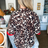 Women's Dark Brown Contrast Trim Leopard Print Half Sleeve Shirt - Image 2