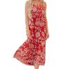 Women's Red Floral Printed Spaghetti Strap Empire Waist Maxi Dress - Bohemian Style for Summer - Image 24