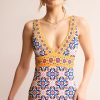 Women's Yellow Floral Print V Neck One Piece Swimsuit - Bohemian Style Monokini - Image 10