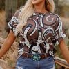 Women's Brown Lucky Horseshoes Graphic Dolman T-Shirt - Western Style - Image 7