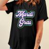 Women's Black Mardi Gras Chenille Patched Graphic Tee - Festive and Comfortable - Image 5