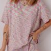 Women's Multicolour Printed Ribbed Knit T-Shirt and Shorts Lounge Set - Image 3