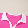 Plus Size Women's Pink Contrast Trim Collared Split Neck Short Sleeve Top - Image 8