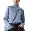 Women's Ivy Asymmetric Pleated Turtleneck Bell Sleeve Blouse - Elegant and Chic - Image 15