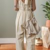 Women's Beige Ruched High Waist Sleeveless Wide Leg Jumpsuit - Chic and Versatile Summer Style - Image 2