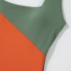 Women's Duffel Green Color Block Padded Square Neck One Piece Swimsuit - Image 23