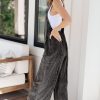 Women's Dark Grey Light Wash Frayed Exposed Seam Wide Leg Denim Overall - Vintage Style Jumpsuit - Image 3