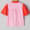 Women's Pink Floral Embroidered Notch V Neck Puff Sleeve Babydoll Blouse - Image 8