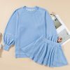 Women's Sky Blue Corded Lantern Sleeve Top & High Waist Ruffled Mini Skirt Set - Image 7