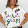 Women's White Mardi Gras Tinsel Sequin Graphic T-Shirt - Festive and Sparkly Design - Image 3