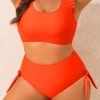 Women's Plus Size Orange Ruffled Trim Knotted High Waist Bikini Set - Image 8