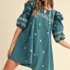 Women's Skobeloff Boho Floral Ruffle Puff Sleeve Mini Dress with Lace-up V Neck - Image 2