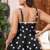 Women's Plus Size Black Polka Dot Trim V Neck Swim Dress - Elegant Colorblock Design - Image 3