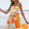 Women's Orange Seashell Patchwork Print Self-Tie Flowy Sundress for Summer Adventures - Image 3