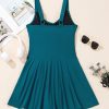 Elegant Sea Green Adjustable Straps Cutout Ruched Knot Slit One Piece Swim Dress - Image 5