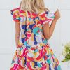 Women's Pink Abstract Printed Ruffled Flutter Sleeve Tiered Mini Dress - Image 2