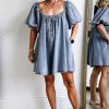 Women's Myosotis Bubble Sleeve Square Neck Denim Babydoll Dress - Playful & Chic - Image 10