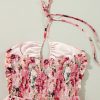 Women's Pink Floral Sleeveless Halter Neck Ruffled Mini Dress with Shirred Back - Image 14