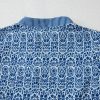 Women's Blue Floral Striped Print Top with Contrast Ric-Rac Puff Sleeves - Image 7