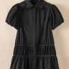 Women's Black Puff Sleeve Ruffle Hem Button Down Shirt Dress - Image 7