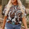 Women's Brown Lucky Horseshoes Graphic Dolman T-Shirt - Western Style - Image 4