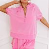 Chic Women's Pink Half Zip Puff Sleeve Top with Ruffled Shorts Set - Image 7