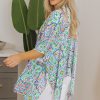 Women's White Boho Floral Printed Rhinestone Open Front Kimono with 3/4 Sleeves - Image 3