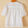 Women's Jet Stream Geometric Jacquard Split V Neck Short Sleeve Blouse - Image 4