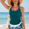 Women's Sea Green Drawstring Tummy Control 2-Piece Tankini Swimsuit with Floral Shorts - Image 5