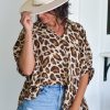 Plus Size Women's Khaki Leopard Print Short Sleeve Buttoned Shirt - Image 7