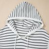 Women's White Stripe Drawstring Hooded Loose Sweater T-Shirt - Image 9